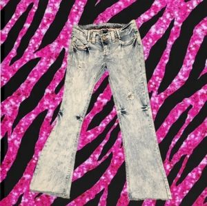 Y2K Amethyst Mazy Distressed Acid Wash Low Rise Bootcut Jeans (220006)